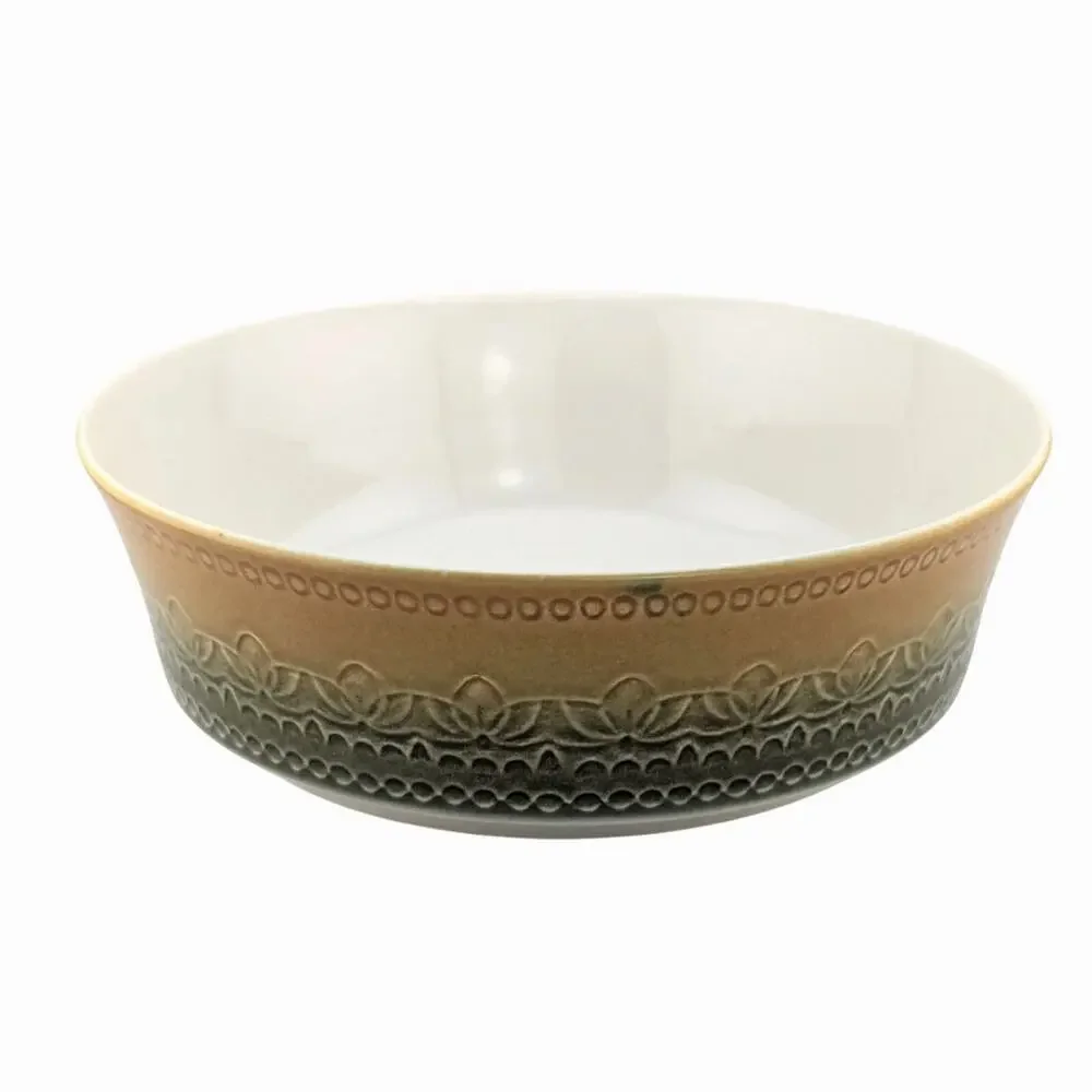 Vintage Syracuse Carefree Calypso China Montego Serving Bowl MCM Boho Gold Green